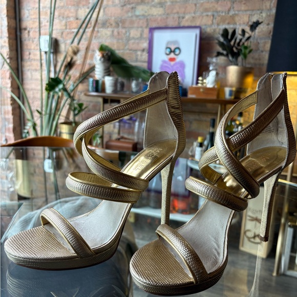 Elegant Gold Strappy Heels - Picture 1 of 3